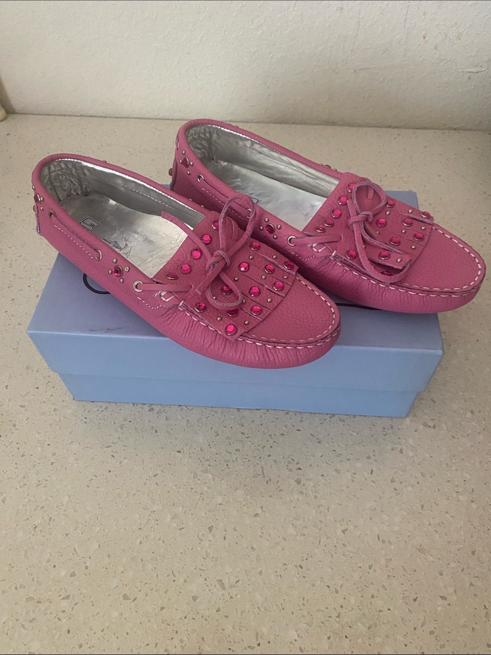 Mimisol Pink Jeweled Kiltie Leather Loafers